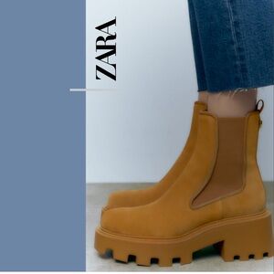 Zara Split Suede Chunky Heel Ankle Boots